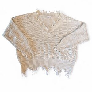 La Miel Cream Distressed Knit Sweater | Size M/L